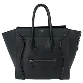 Céline Celine Luggage Mini Shopper Logo Leather Handbag Tote Black