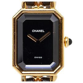 Chanel Première L Watch H0001 Quartz Black Dial Plated Leather Onyx Women's Other