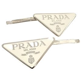 Conjunto de presilhas de cabelo em metal branco Prada Branco