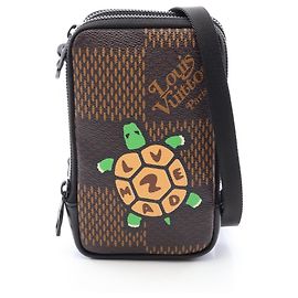 Louis Vuitton x NIGO Double Phone Pouch Shoulder Bag Marron Multicolore Damier ebène