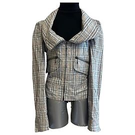 Chaqueta asimétrica Vivienne Westwood Red Label Glen Plaid Rosa Blanco Azul Gris