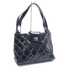 Chanel Black Patent Leather Tote Bag Black