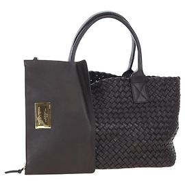 BOTTEGA VENETA INTRECCIATO Cabas PM Bag Leather Brown 141498 Auth am12100SAM Marron
