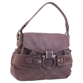 Bolsa de Ombro Salvatore Ferragamo Gancini em Couro Roxo Prata Auth BA14654 Prata Roxo