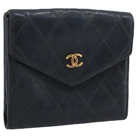 CHANEL Bicolore Bifold Wallet Lamb Skin Black CC Auth bs36637 Black