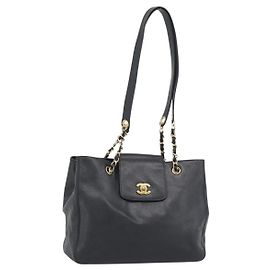 CHANEL Chain Shoulder Tote Bag Caviar Skin Schwarz Gold CC Auth 194920SAM Schwarz Golden