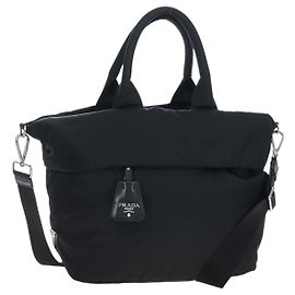 Borsa Reversibile PRADA Nylon 2way Nero Argento Auth 192253V Nero Argento
