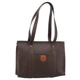 Céline Sac cabas CELINE Macadam Canvas en PVC et cuir marron avec détails dorés Auth 194880A Marron Doré