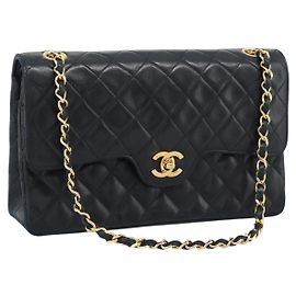 CHANEL Borsa a Spalla Chain Matelasse 25 in Pelle di Agnello Nera e Oro CC Auth 195247V Nero D'oro