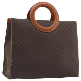Céline Borsa CELINE Macadam Canvas PVC Pelle Marrone Oro Auth 194691 Marrone D'oro
