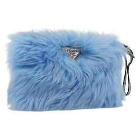 PRADA Clutch Bag Fur Blue Silver Auth 193790M Silvery Blue