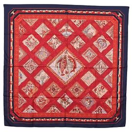 Hermès HERMES Carré 90 Schal Émare Nostrum  Seide Rot Navy Authentisch 192551 Rot Marineblau