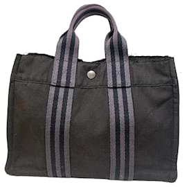 Hermès Vintage Hermes Baumwolltasche Schwarz Grau Schwarz