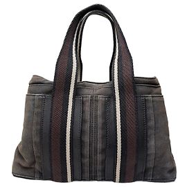 Hermès Vintage Hermes Troca Canvas Tote Dunkelgrau Schwarz Grau