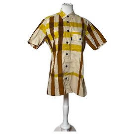 Camisa de algodão vintage Burberry Creme Mostarda Marrom M Bege