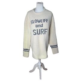 Autre Marque Vintage Tete Fleece-Pullover für Herren Creme Grau Gestreift M Beige