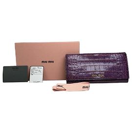 Vintage Miu Miu Crocodile-Embossed Leather Wallet Purple Gold Purple