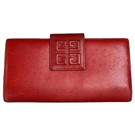 Vintage Givenchy Leather Wallet Red Gold-tone Clasp Red
