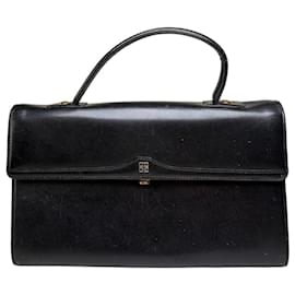 Vintage Givenchy Structured Leather Handbag Black Gold Black