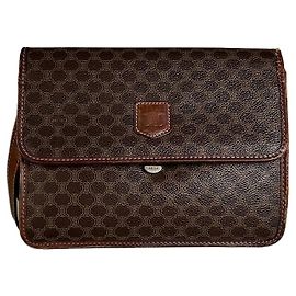Céline Vintage Celine Coated Canvas Shoulder Bag Brown Silver Brown