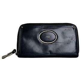 Chloé Vintage Chloe Leather Zip Wallet Black Gold Black