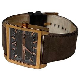 Giorgio Armani Relógio Vintage Armani com Pulseira de Couro Marrom e Ouro Marrom