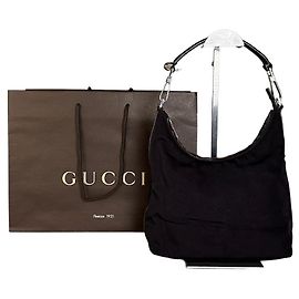 Vintage Gucci Fabric Shoulder Bag Black Silver Black