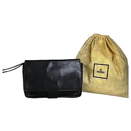 Clutch in pelle vintage Fendi nero e oro Nero