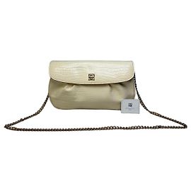 Clutch Vintage Givenchy em couro com relevo de crocodilo Marfim Ouro Branco