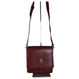 Bolsa de ombro de couro vintage Cartier Borgonha e Ouro Bordeaux