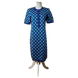 Robe en maille vintage Yves Saint Laurent Bleu Turquoise Blanc M Bleu