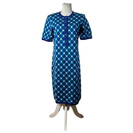 Vintage Strickkleid Yves Saint Laurent Blau Türkis Weiß M Blau