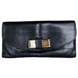 Chloé Vintage Chloe Leather Wallet Black Silver Black