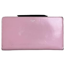 Céline Vintage Celine Ledergeldbörse aus genarbtem Leder Rosa Silber Pink