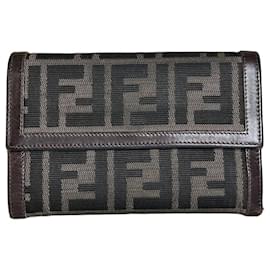 Vintage Fendi FF Monogram Canvas Portemonnaie Braun Schwarz Braun