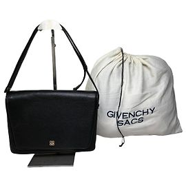 Vintage Givenchy Leather Shoulder Bag Black Gold Black