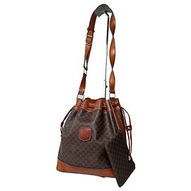 Céline Bolsa bucket vintage Celine em lona e acabamento em couro marrom ferrugem Marrom