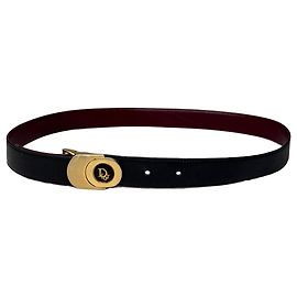 Cinturón de cuero vintage Dior Negro Burdeos Oro Negro