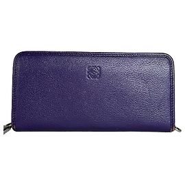 Vintage Loewe Leather Zip Wallet Purple Silver Metallic