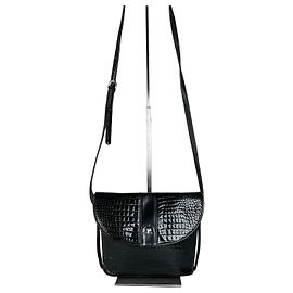 Bolsa transversal vintage Courreges em couro com relevo de crocodilo preto Preto