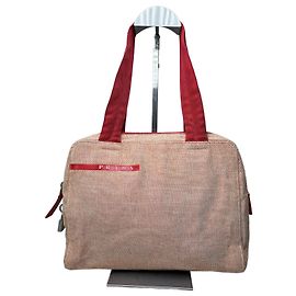 Vintage Prada Canvas Handbag Beige Red Silver Beige