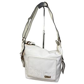 Chloé Bolsa de ombro Vintage Chloe em couro granulado White Gold Branco