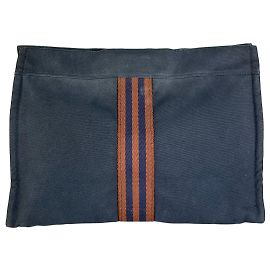 Hermès Clutch de algodón vintage Hermes Navy Rust Silver Azul marino