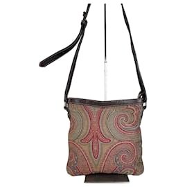 Vintage Etro Patterned Textile Shoulder Bag Tan Rust Magenta Camel