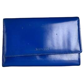 Portefeuille en cuir vintage Yves Saint Laurent bleu avec bouton-pression doré Bleu