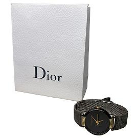 Reloj de pulsera de malla de acero inoxidable Vintage Dior Negro Oro Negro