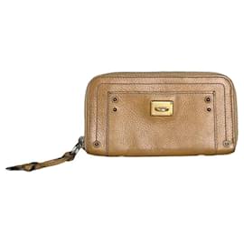Vintage Chloé Leder Langgeldbörse Hellbraun Gold Kamel