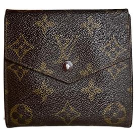 Carteira bifold vintage Louis Vuitton em canvas Monogram marrom e dourado Marrom