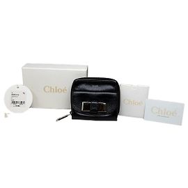 Chloé Vintage Chloe Leather Wallet Black Silver Black