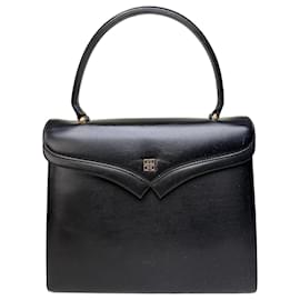 Vintage Givenchy Structured Leather Bag Black Gold Black